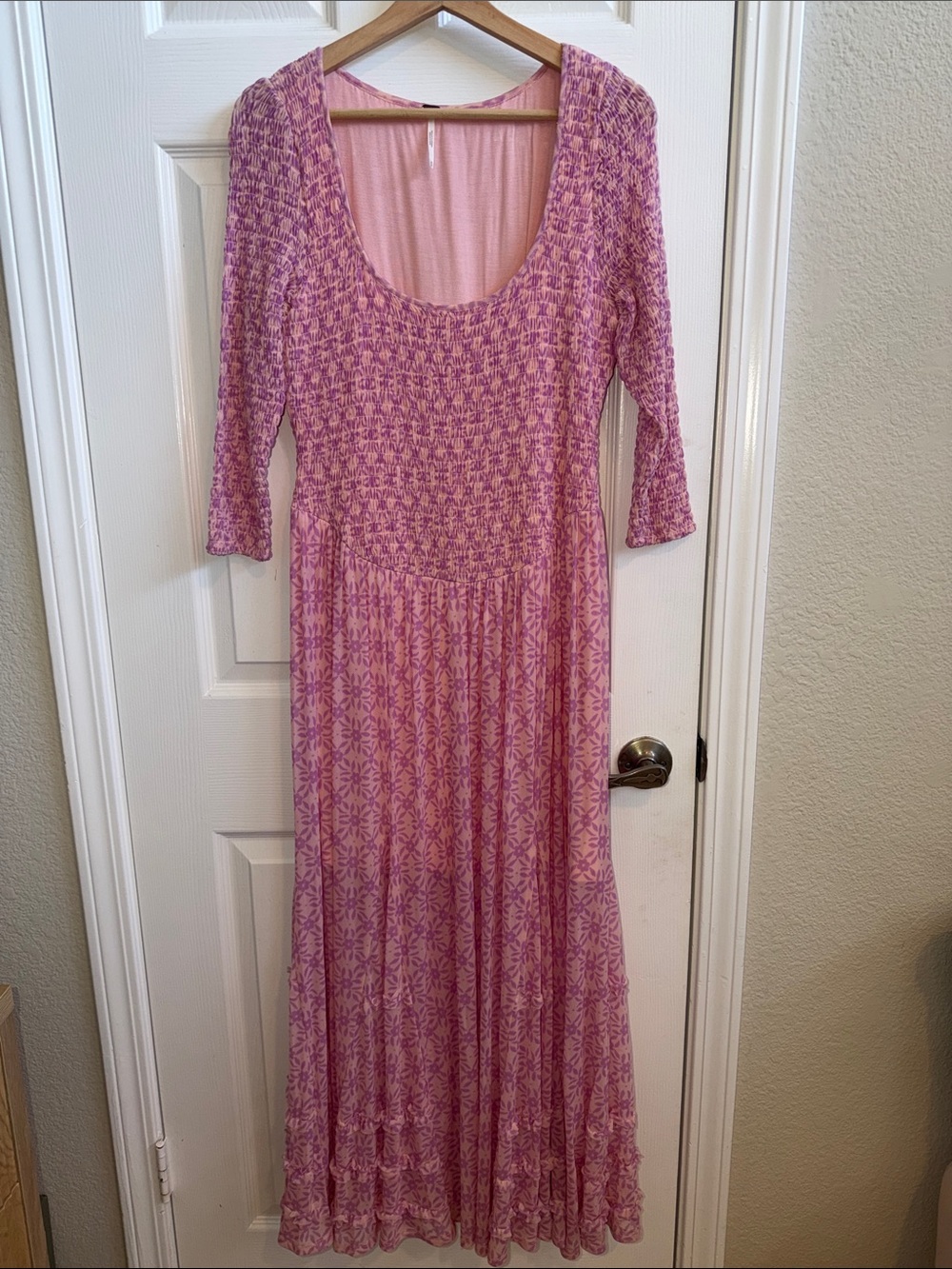 Free People Pink Floral Scoop-Neck Maxi Dress